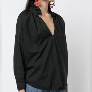 NWOT A Shirt Thing Penelope Cabo Top in Black w High Ruffle Collar Cotton